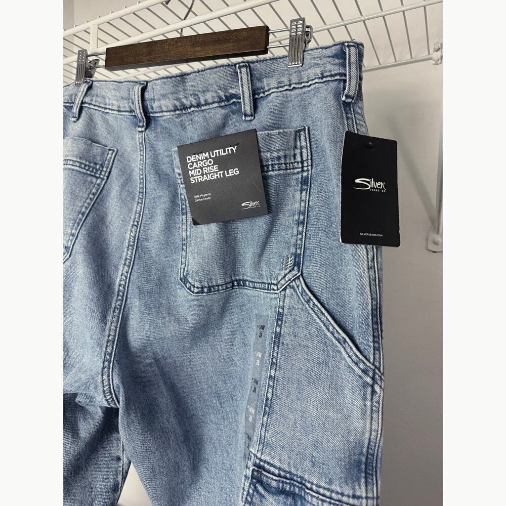 Silver Jeans Co. Denim Utility Cargo Jeans Mid Rise Straight Leg size 14W - Picture 9 of 9